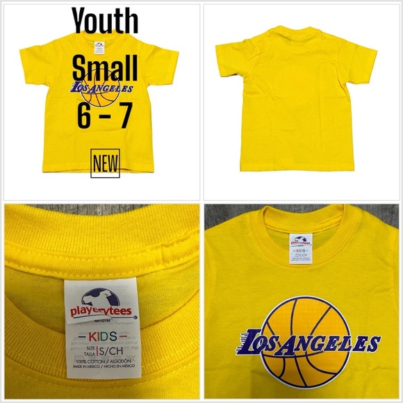 Los Angeles Lakers Basketball Youth YS Small Short Sleeve T-Shirt Yellow Purple - Picture 1 of 6